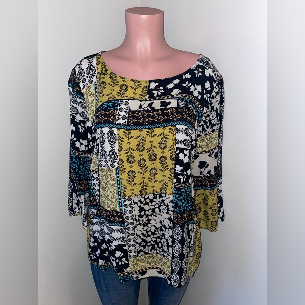 J. Jill Multicolor Patchwork Blouse Black, White … - image 1